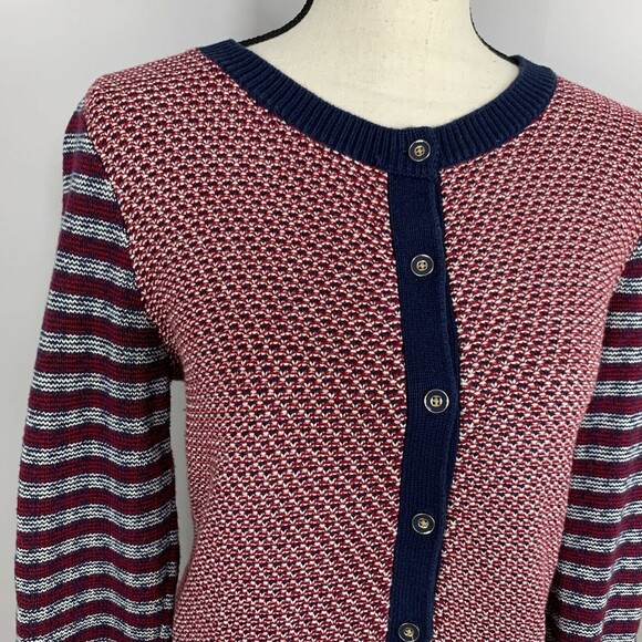 Tommy Hilfiger Cardigan Sweater Textured Knit Metal Buttons Pockets Sz S - Picture 2 of 10